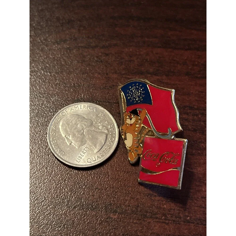 Vintage 1988 Seoul Olympics Coca Cola Hodori Tiger Burma Flag Lapel Pin‎